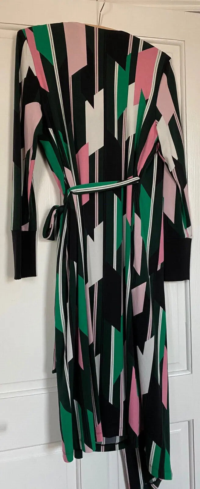 M & S Geometric Pink, Green, Black and White Wrap Dress Size 12 Cherchez La Femme brand