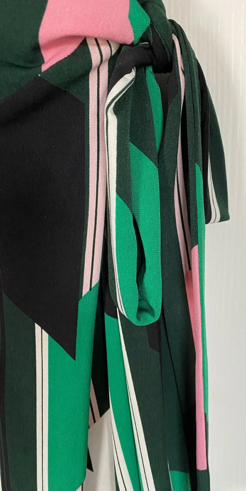 M & S Geometric Pink, Green, Black and White Wrap Dress Size 12 Cherchez La Femme brand