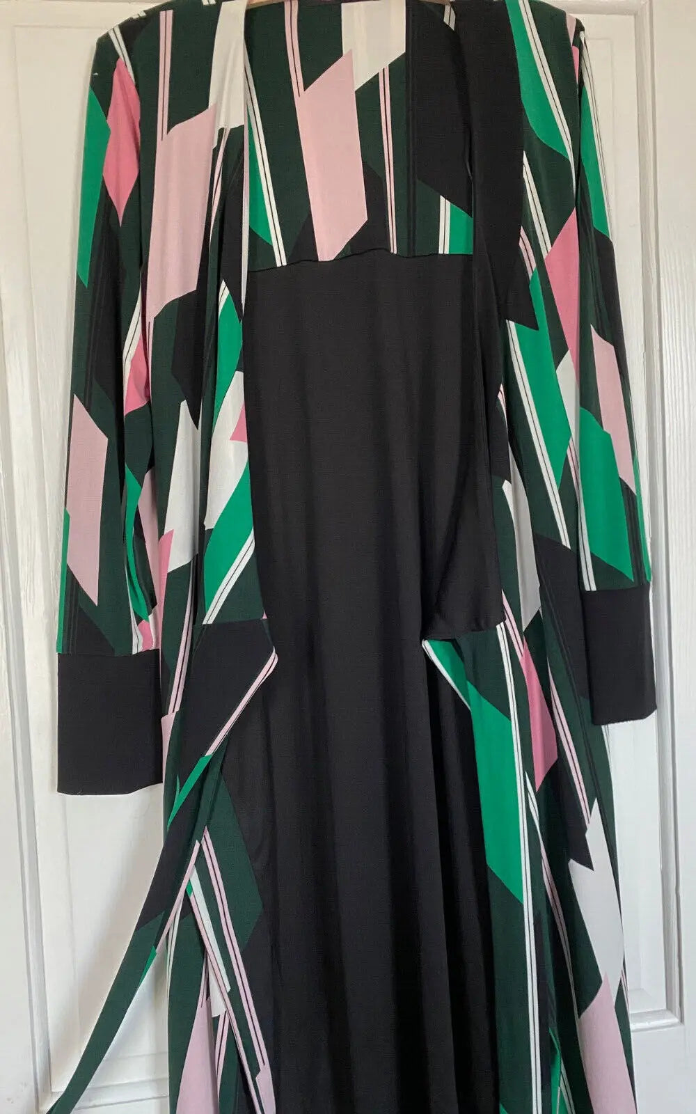 M & S Geometric Pink, Green, Black and White Wrap Dress Size 12 Cherchez La Femme brand