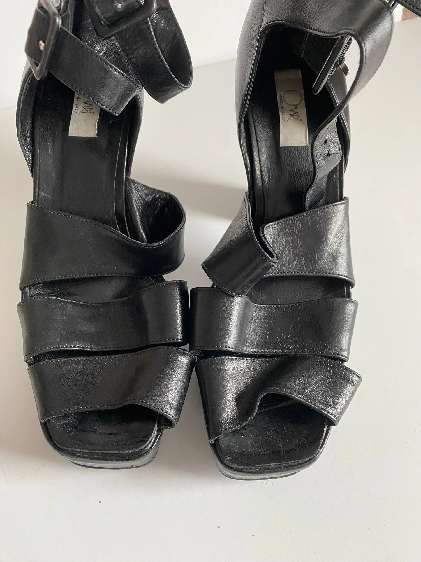 Omari High-Heeled Platform Leather Strappy Shoes Vivienne Austin